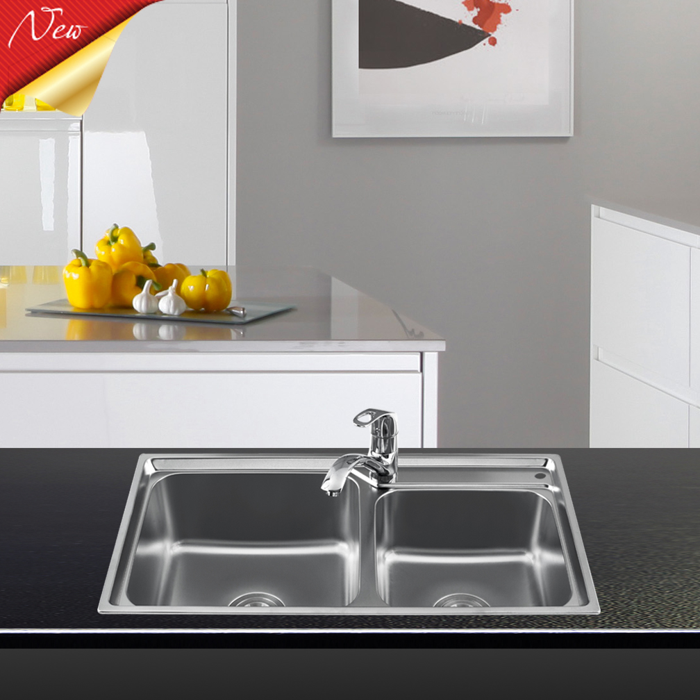Chậu rửa bát inox Sơn Hà 2 hố lệch không bàn S80 giá rẻ