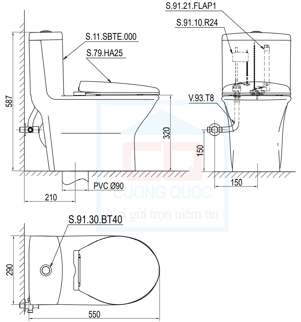 Bản vẽ kỹ thuật bàn cầu trẻ em Sanfi SBTE