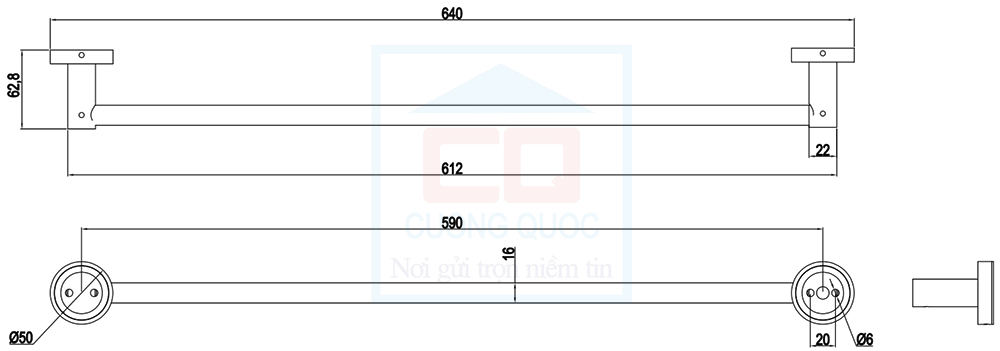 Bản vẽ kỹ thuật thanh treo khăn Sanfi SF9231